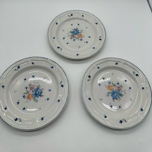 Vintage Set of 3 Newcor Provincial Bouquet Salad Plate Plates Flowers Pink Blue